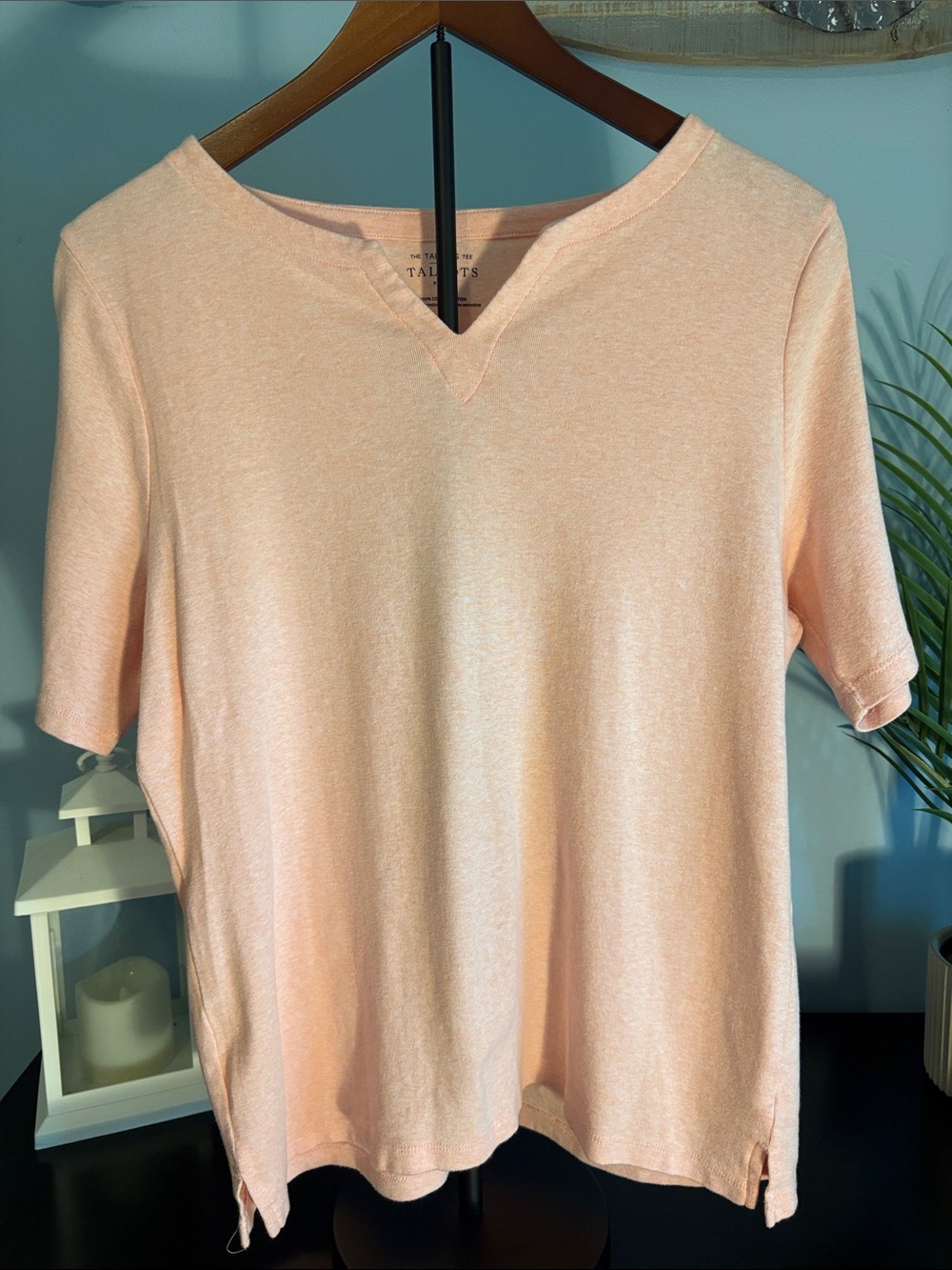 Talbots Light Peach Short-Sleeve V-Notch Knit Top